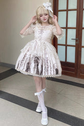Apricot Eternal Night Print Süßes Lolita JSK Ballettkleid mit Schnürung